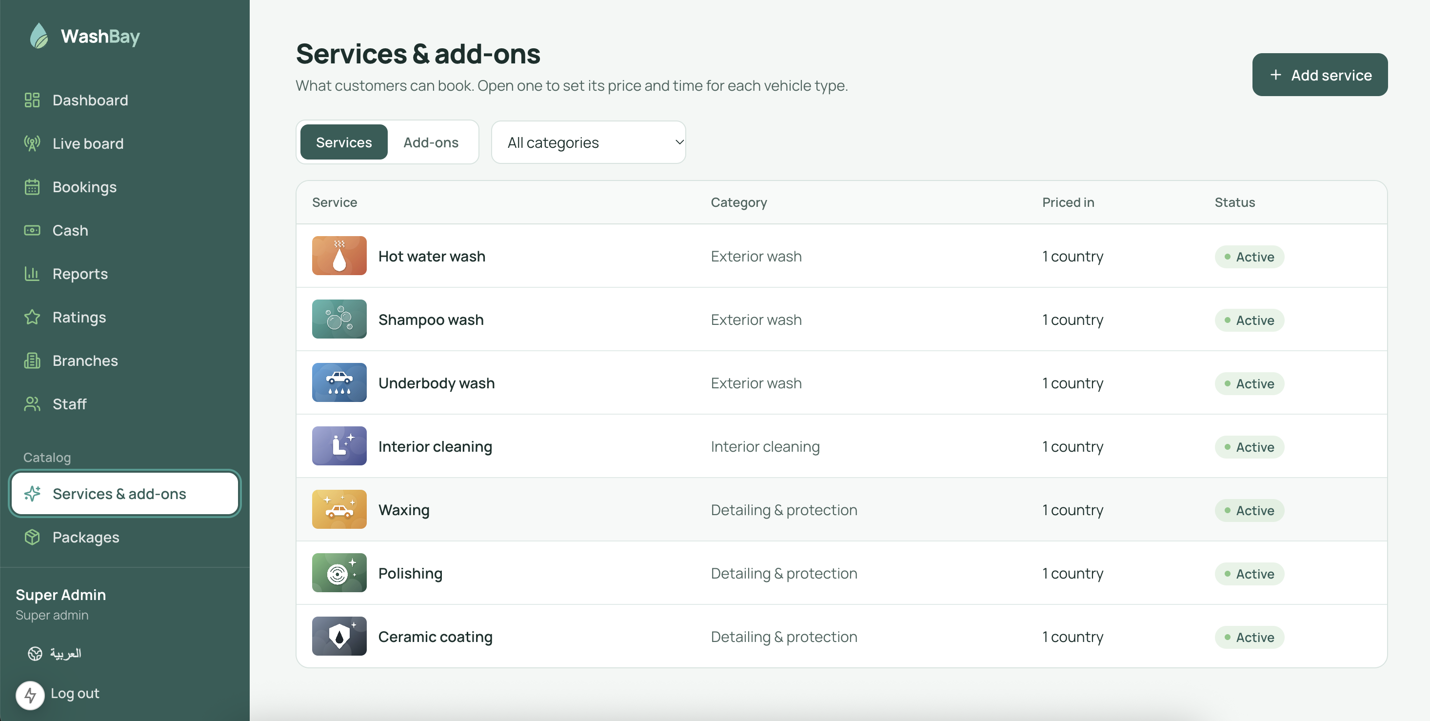 Services and add-ons